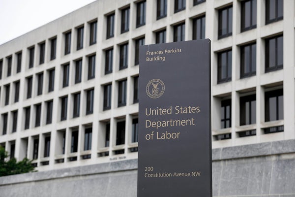 Sign outdoors of the U.S. Department of Labor