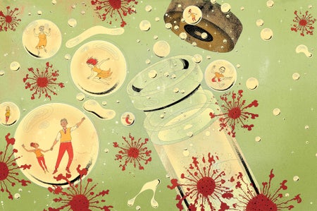 Illustration of different cells with humans inside of them