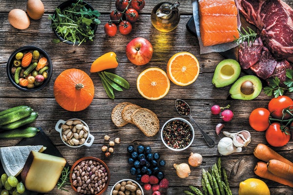 Table full of different foods.