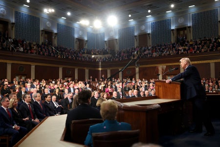 US President Donald Trump addressing Congress.