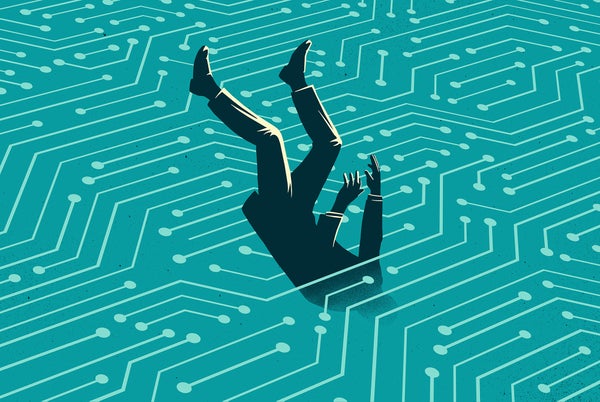 Illustration of a Man Falling into a Digital World