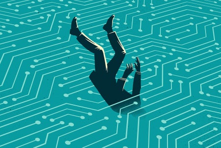 Illustration of a Man Falling into a Digital World
