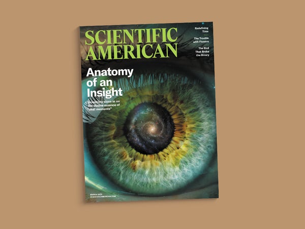 Cover of the March 2025 issue of Scientific American against a brown background