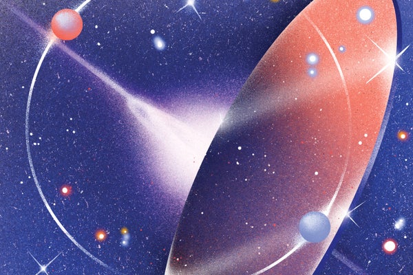 Illustration of purple planet disc shapes in space