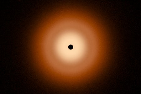 An image of the surprisingly smooth circumstellar disk around the star Vega, acquired using using the Mid-Infrared Instrument (MIRI) of the James Webb Space Telescope