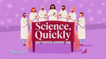 Illustration of a group of scientists standing around a bed